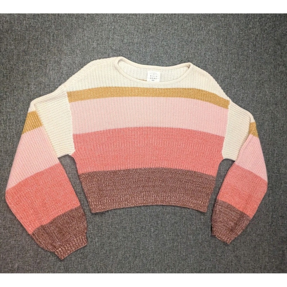 Billa Bong Pink / Brown Women's Striped Knitted Pullover Sweater Beachy Size S